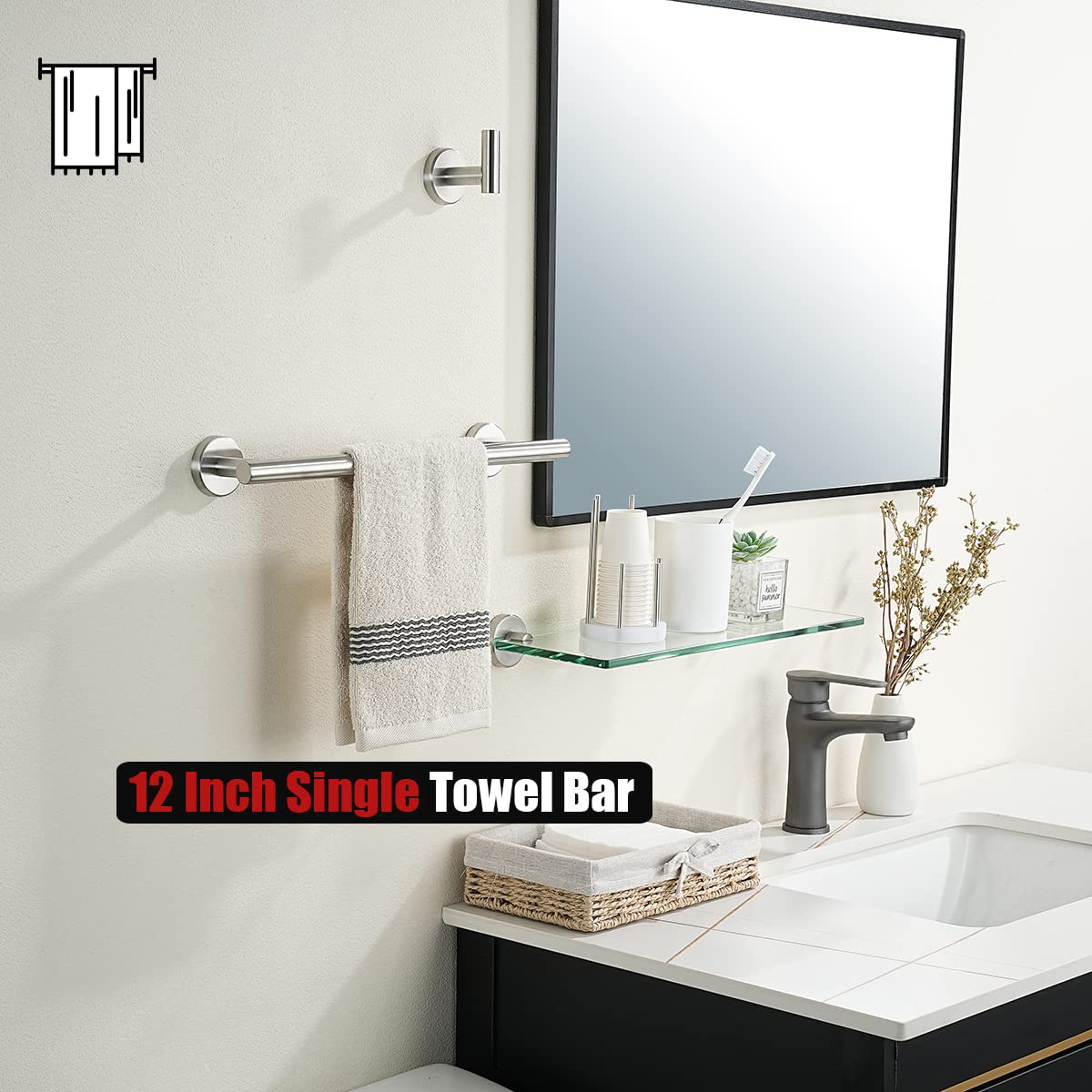 Jqk Bathroom Towel Bar, 12 Inch 304 Stainless Steel Thicken 0.8Mm Towel Rack, Towel Holder Brushed Finished Wall Mount, Total Le